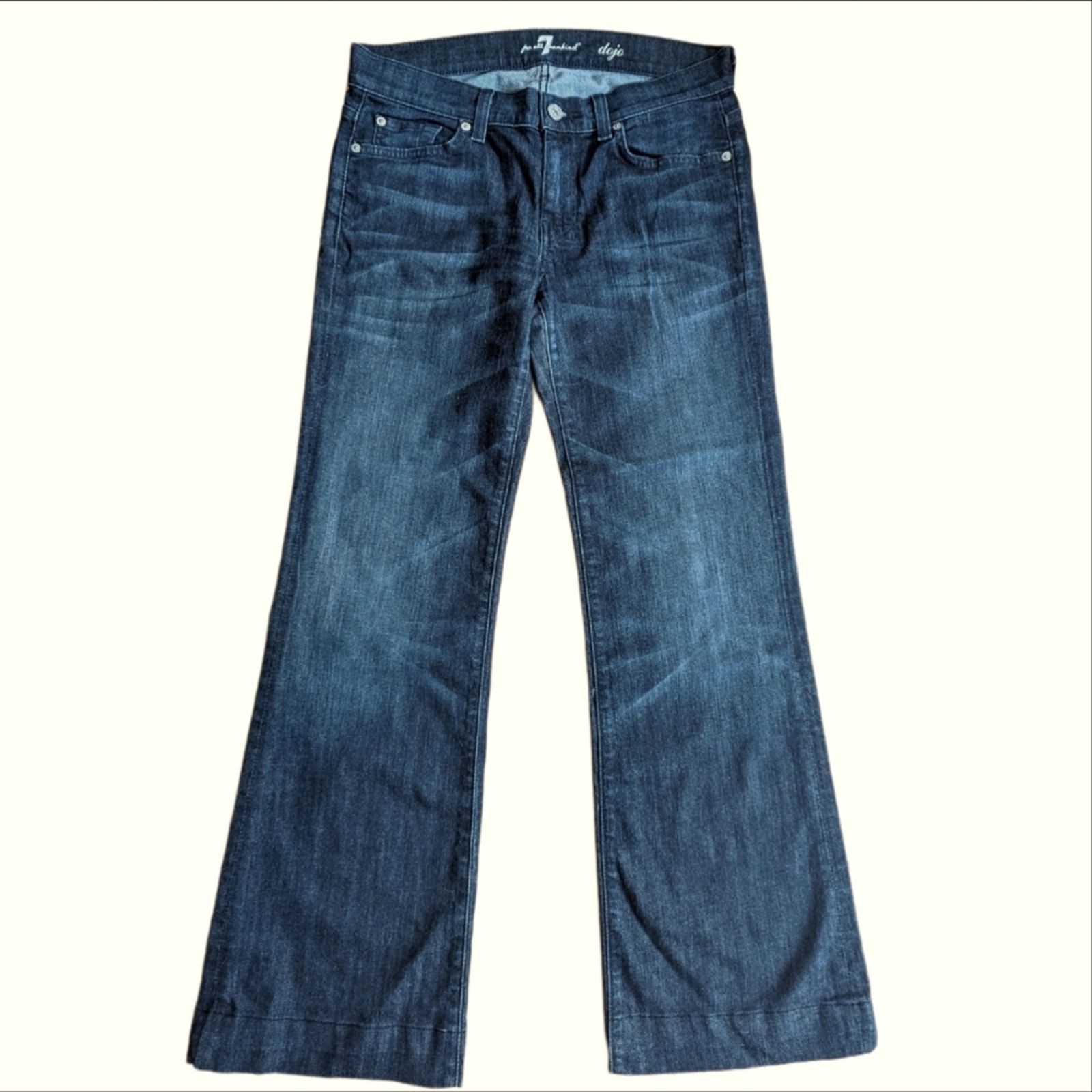 7 For All Mankind Wide Leg Dark Wash Dojo Trendy Low Rise Jeans